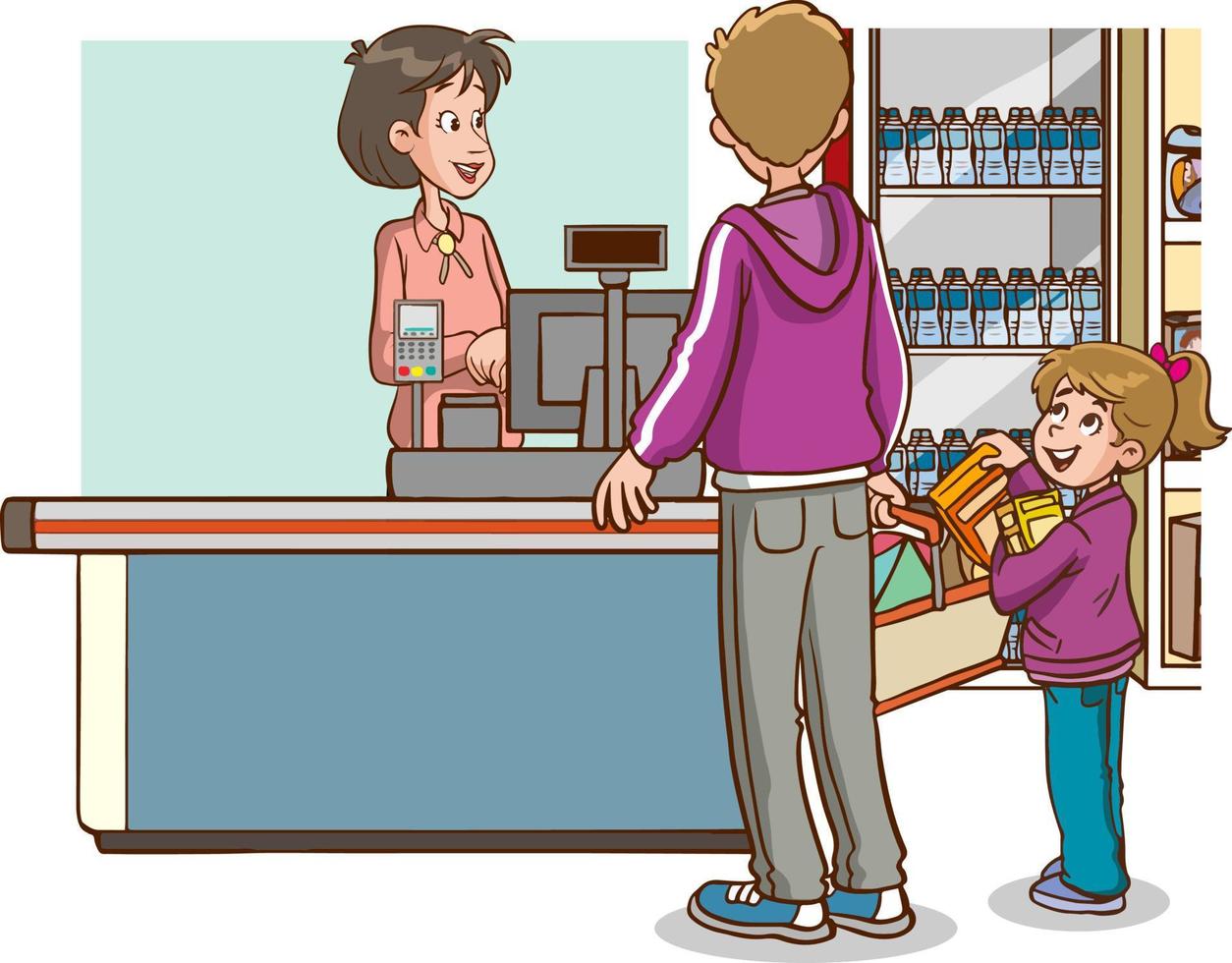 shopping kids and family cartoon vector illustration