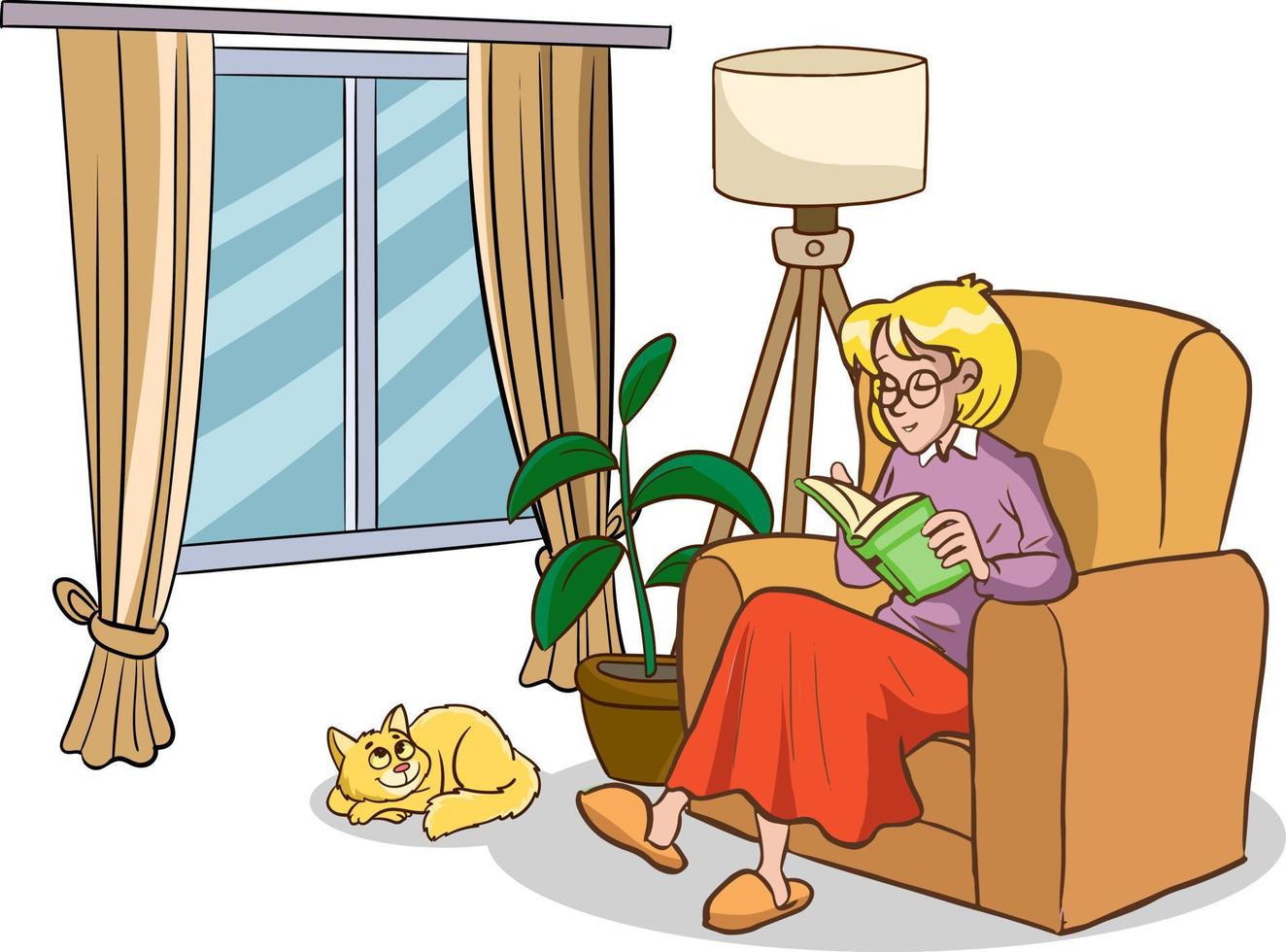 family drawing.woman reading book and kids studying cartoon vector