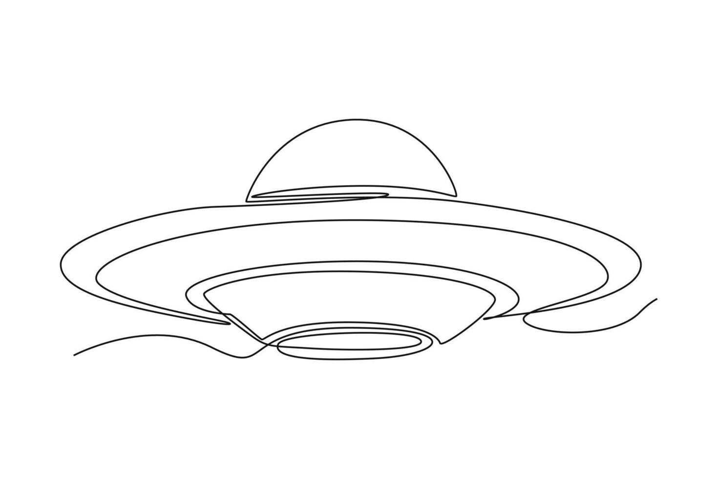 Continuous one line drawing UFO. Unidentified flying object. Outer space concept. Single line draw design vector graphic illustration.