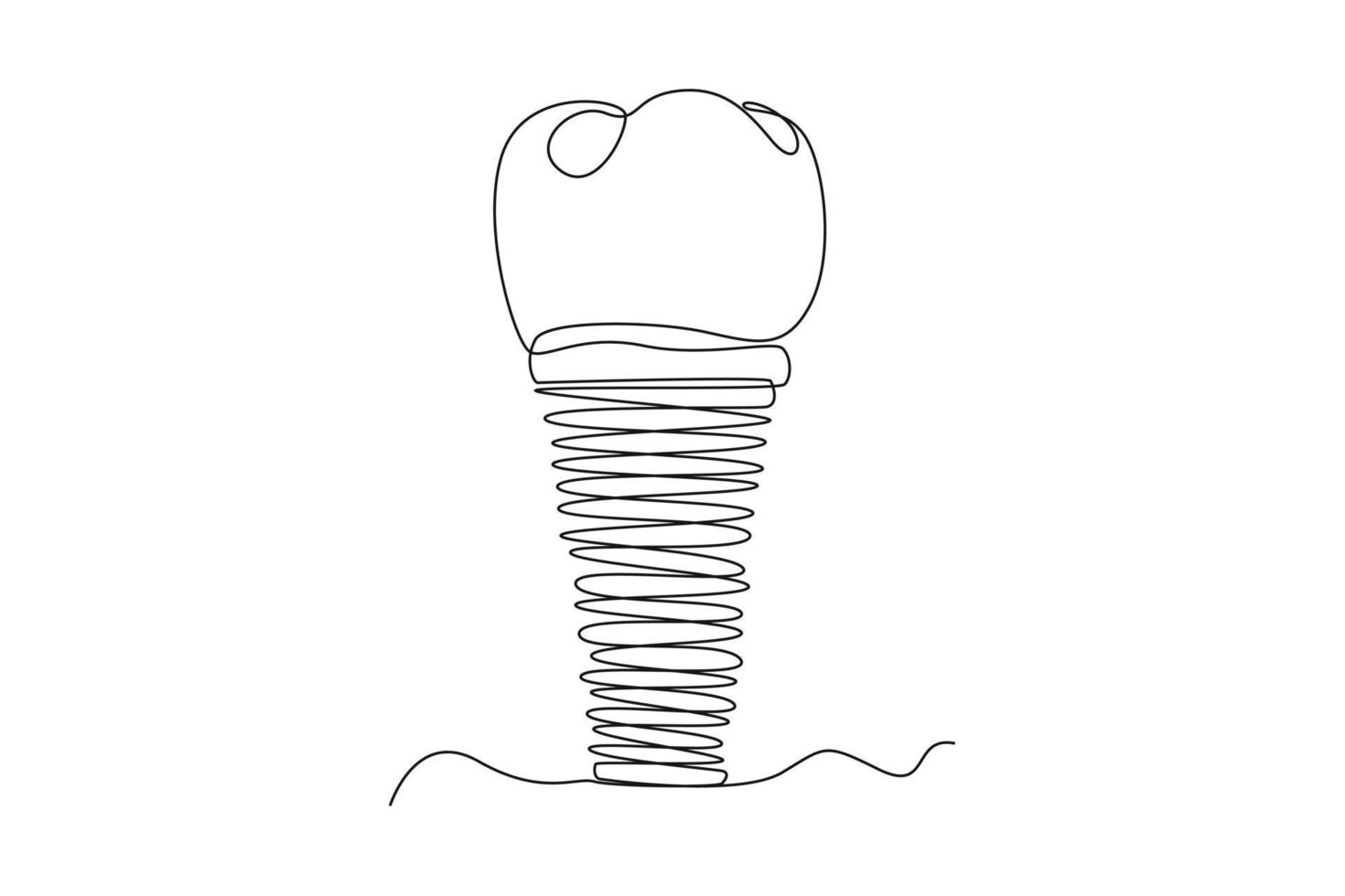 Continuous one line drawing Tooth Implant Denture. Dental health concept. Single line draw design vector graphic illustration.