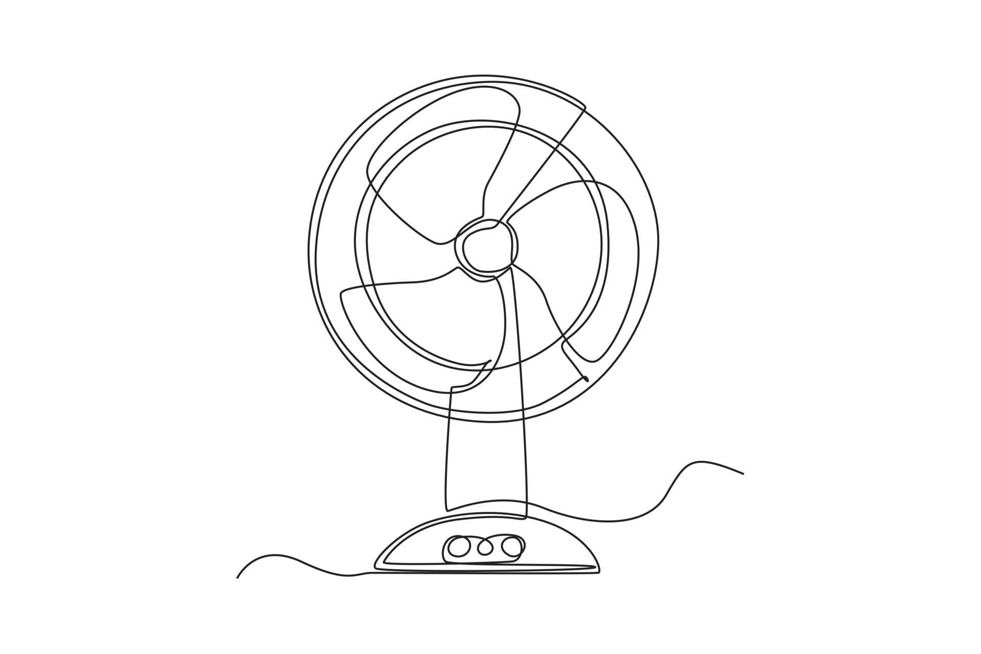 Single one line drawing standing electric fan. Electricity home