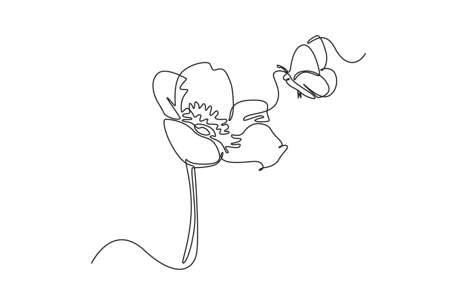 continuo uno línea dibujo hermosa mariposa en flor. primavera concepto. soltero línea dibujar diseño vector gráfico ilustración.