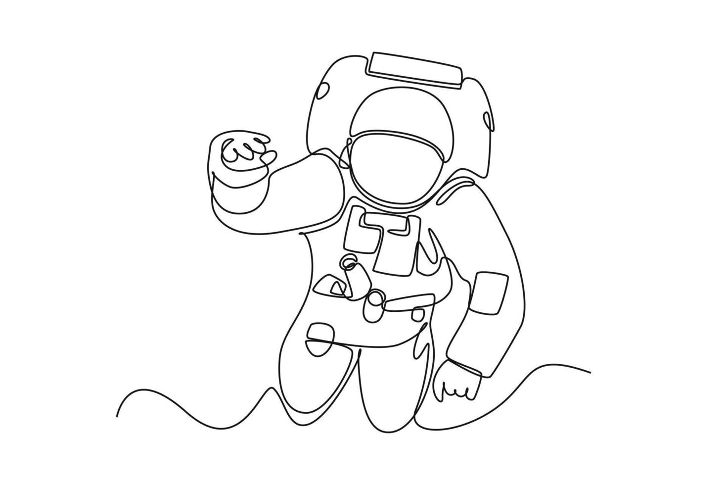 continuo uno línea dibujo astronauta flotante en espacio. exterior espacio concepto. soltero línea dibujar diseño vector gráfico ilustración.