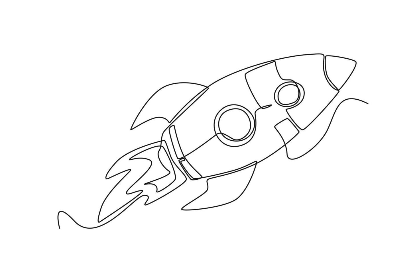 Continuous one line drawing rocket. Outer space concept. Single line draw design vector graphic illustration.