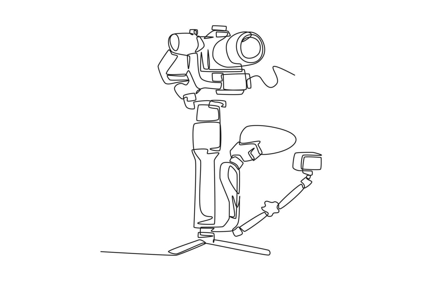 Continuous one line drawing camera for filming. Video shooting tools concept. Single line draw design vector graphic illustration.