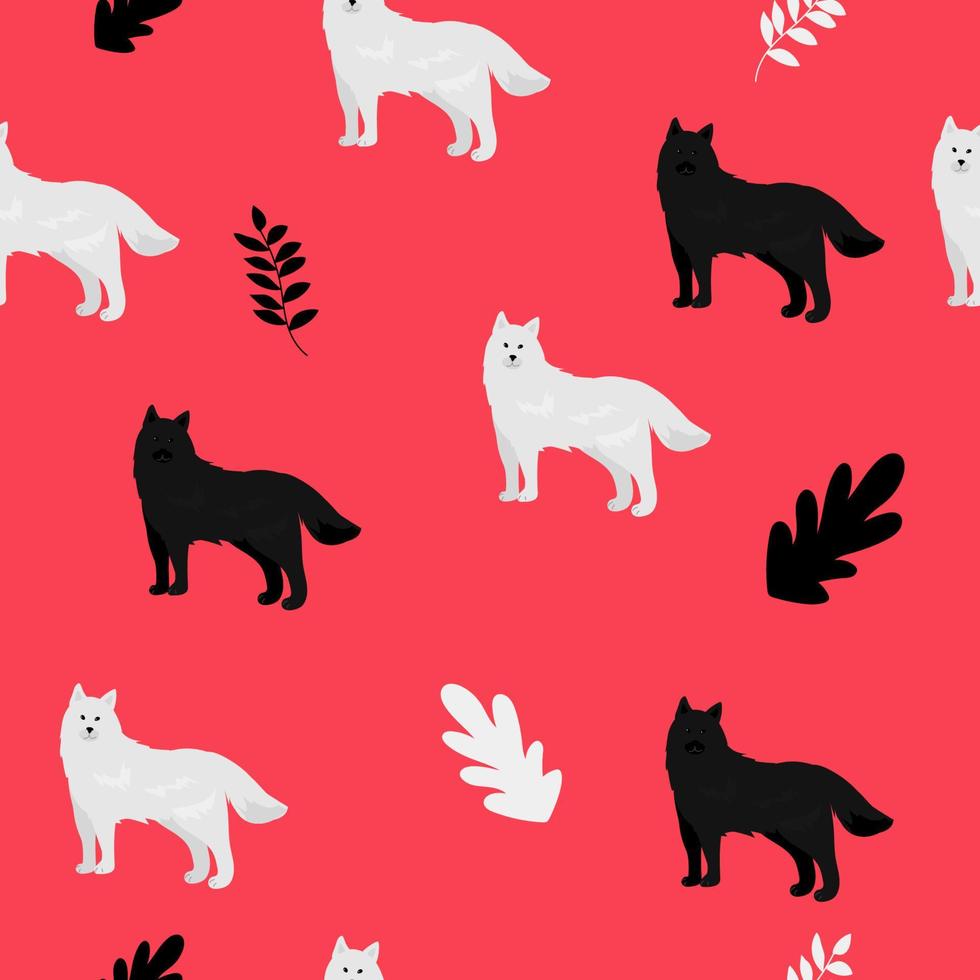Seamless pattern with cute boho wolf or dog animal . Black and white colors. Creative kids texture for print, textile, wallpaper, apparel, fabric, wrapping paper, clothing. vector