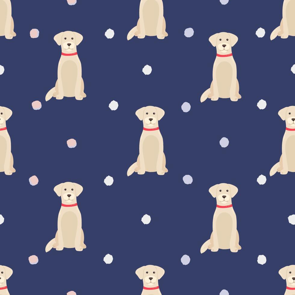 Golden retriever dogs in different poses and coat colors. Seamless pattern. Adult goldies and puppy set. Vector illustration