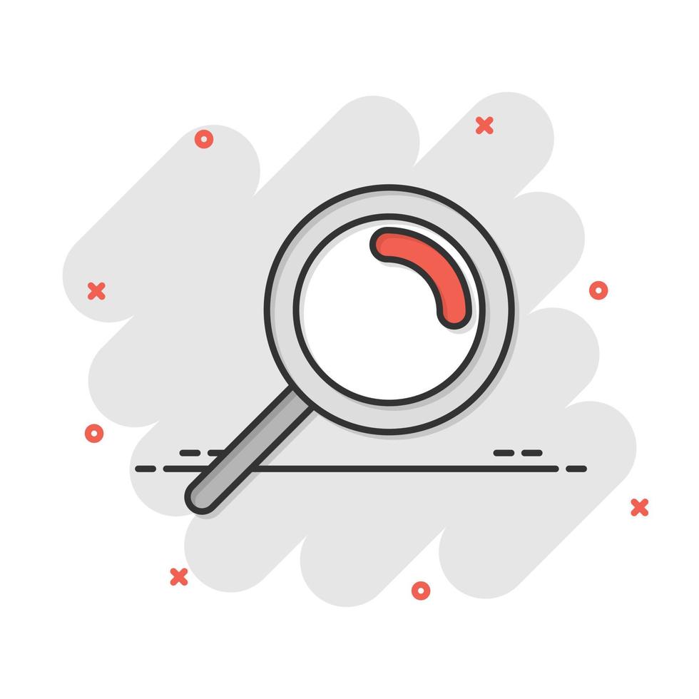 Loupe sign icon in comic style. Magnifier vector cartoon illustration on white isolated background. Search business concept splash effect.