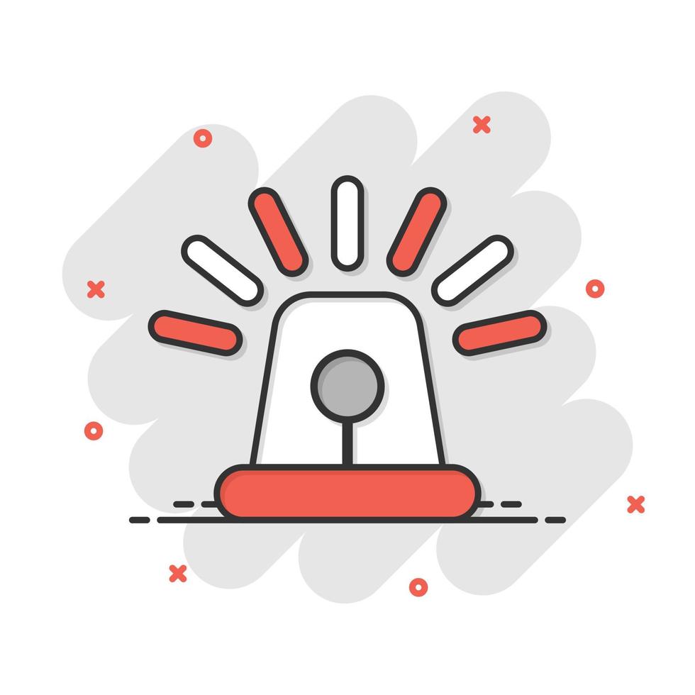 Emergency siren icon in comic style. Police alarm vector cartoon illustration on white isolated background. Medical alert business concept splash effect.