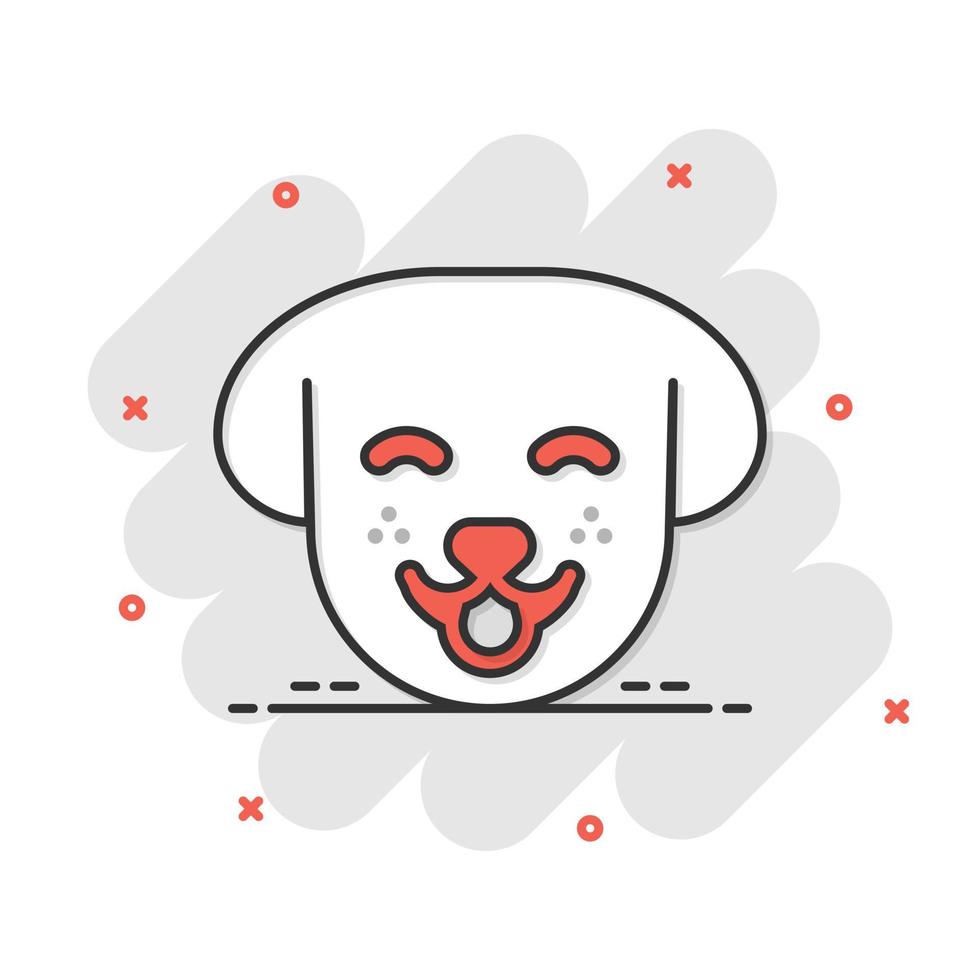 Dog head icon in comic style. Cute pet cartoon vector illustration on white isolated background. Animal splash effect business concept.