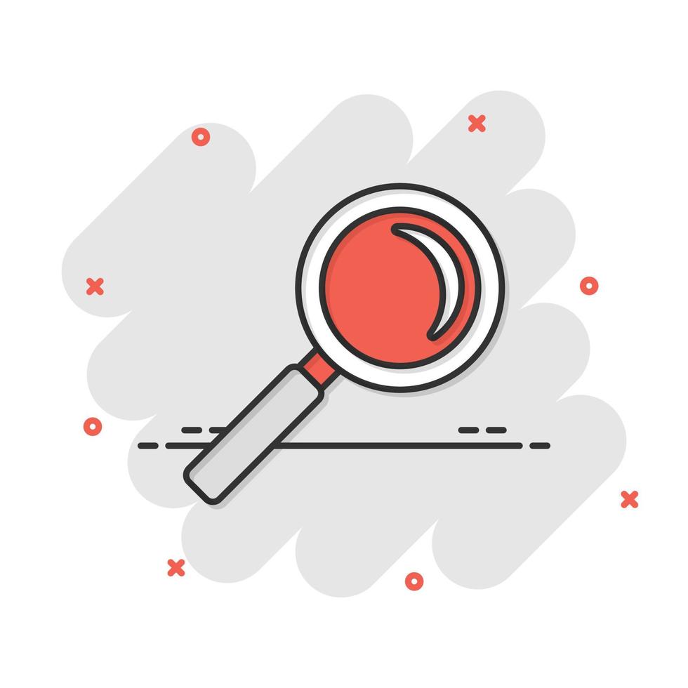 Loupe sign icon in comic style. Magnifier vector cartoon illustration on white isolated background. Search business concept splash effect.