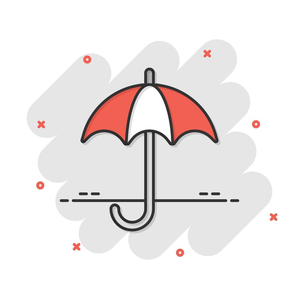icono de paraguas en estilo cómico. ilustración de dibujos animados de vector de sombrilla sobre fondo blanco aislado. efecto de salpicadura de concepto de negocio de umbela.