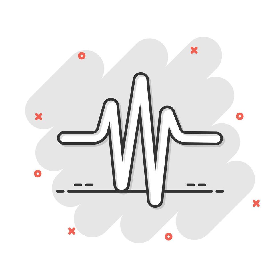 Sound wave icon in comic style. Heart beat vector cartoon illustration on white isolated background. Pulse rhythm splash effect business concept.