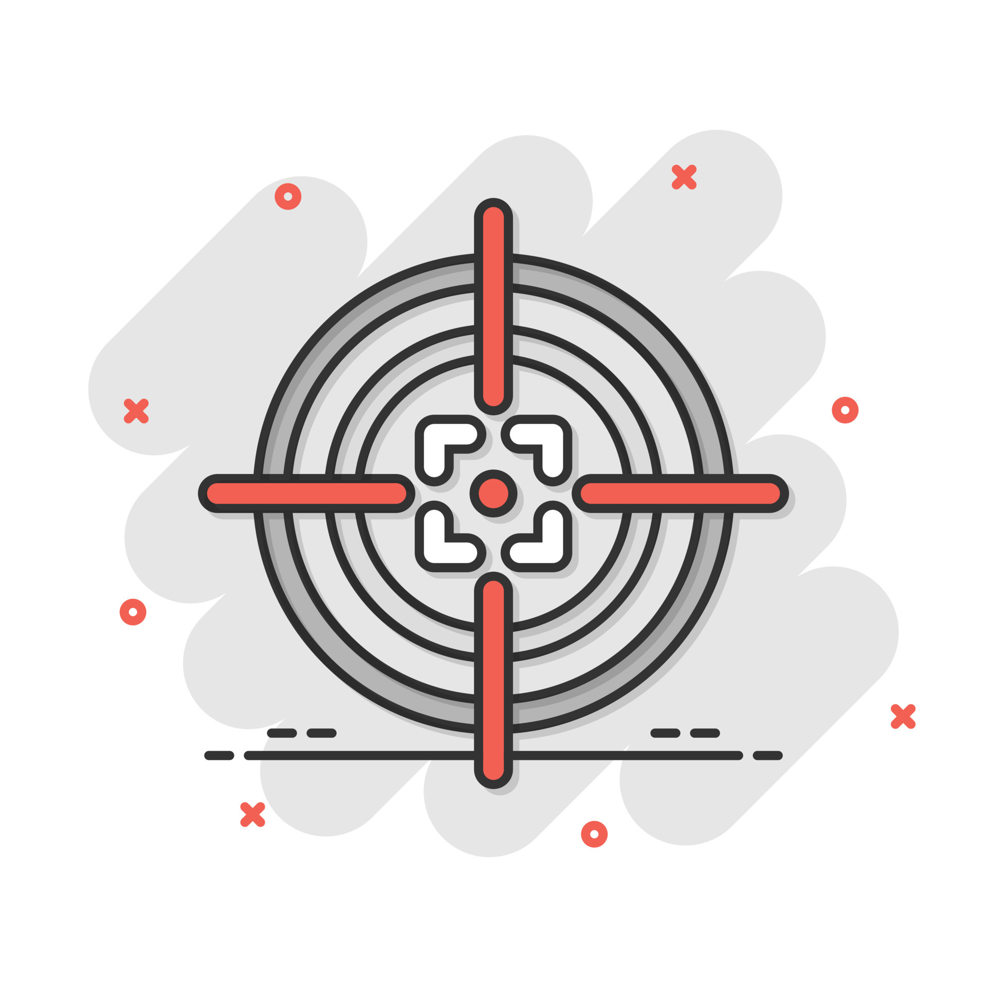 Shooting target vector icon in comic style. Aim sniper symbol cartoon illustration on white