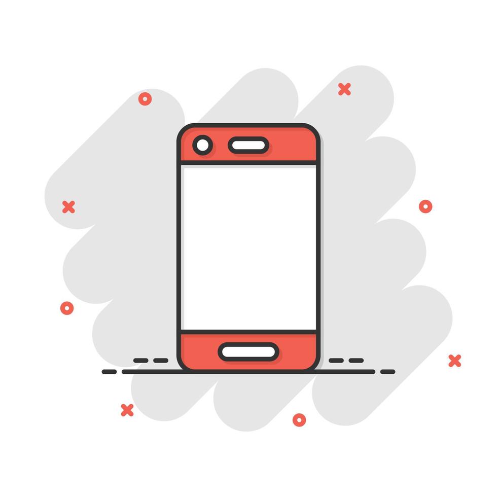Phone device sign icon in comic style. Smartphone vector cartoon illustration on white isolated background. Telephone business concept splash effect.