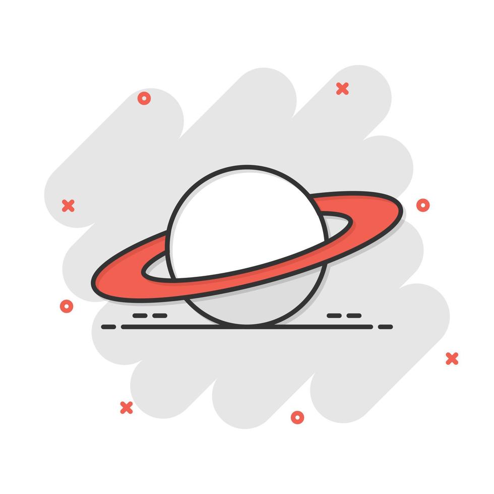 icono de Saturno en estilo cómico. ilustración de dibujos animados de vector de planeta sobre fondo blanco aislado. efecto de salpicadura del concepto de negocio espacial galaxy.