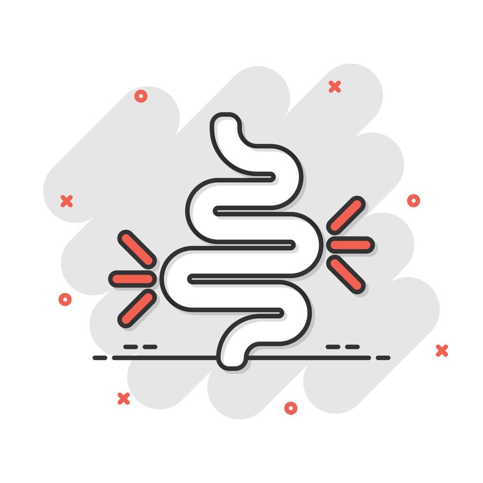 Gut constipation icon in comic style. Colitis vector cartoon illustration on white isolated background. Stomach business concept splash effect.