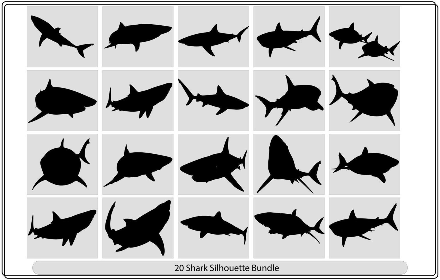 A set of shark icons Illustrations,Black Silhouette Set of shark vector