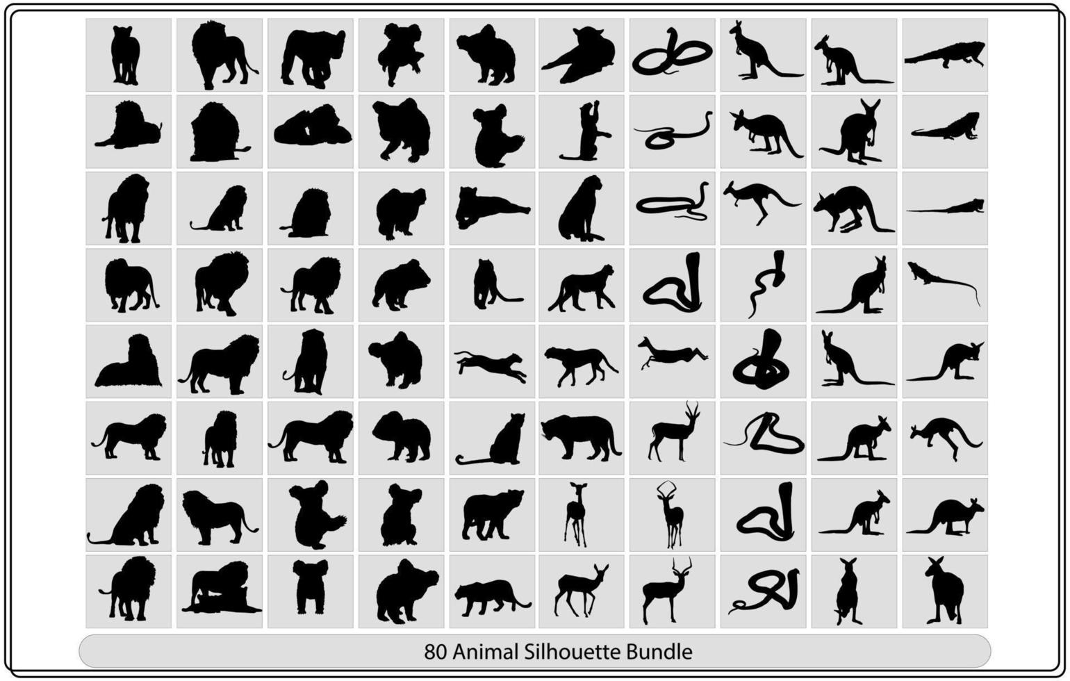 colección de siluetas de animales sobre un fondo blanco vector