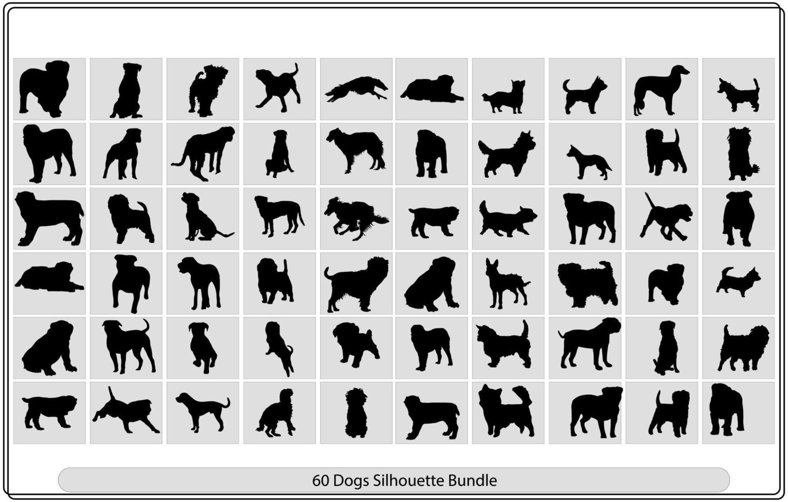 vector, isolated black silhouette of a dog, collection vector