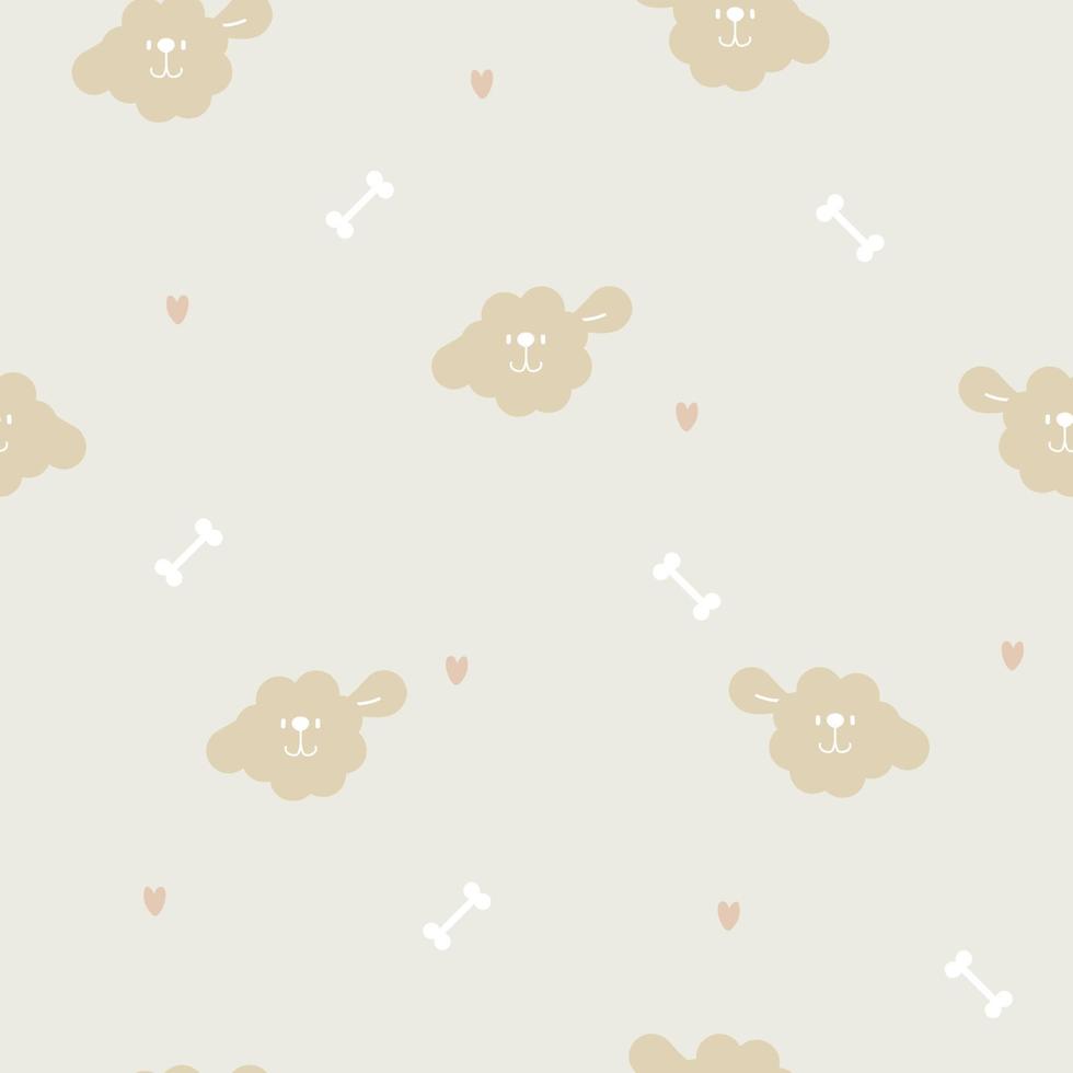 seamless cute animal pet dog repeat pattern with bone, foot print paw in brown background, flat vector illustration cartoon character design