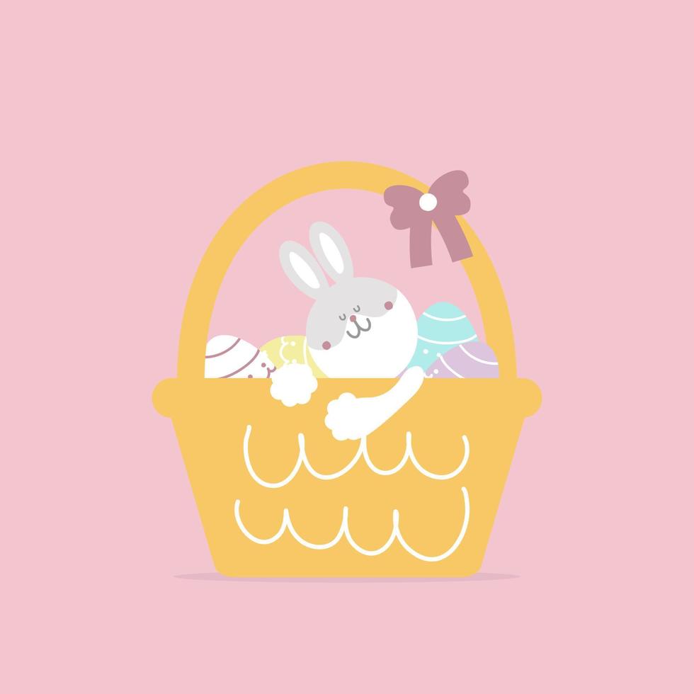 happy easter festival with animal pet bunny rabbit and egg, pastel color, flat vector illustration cartoon character