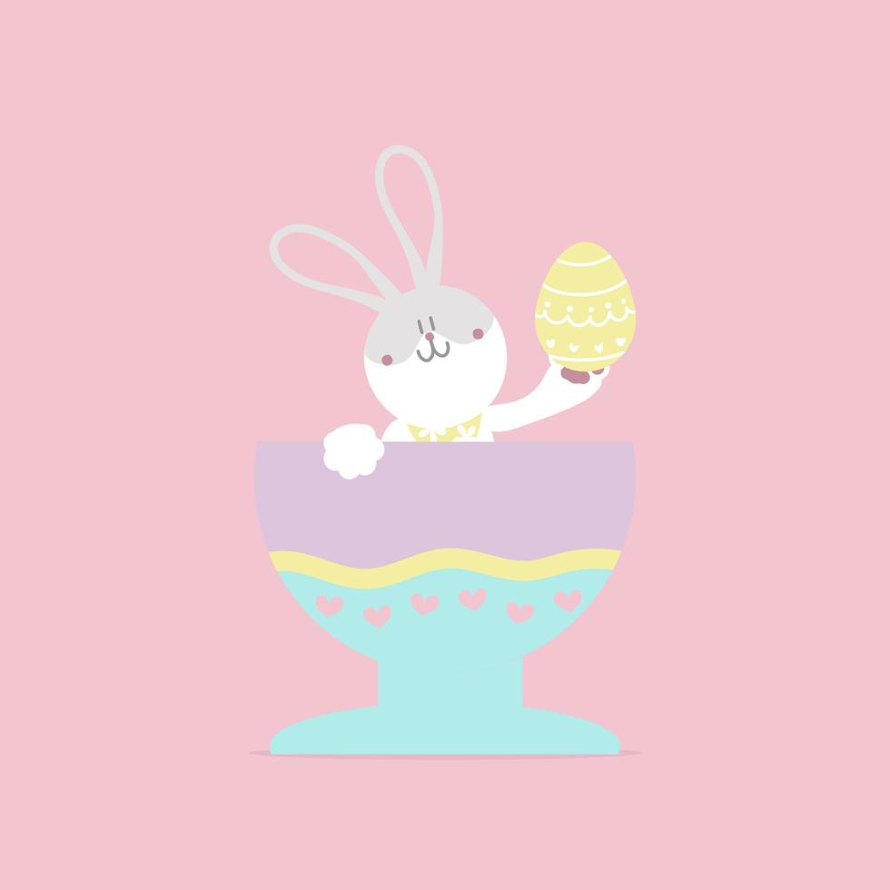 happy easter festival with animal pet bunny rabbit and egg, pastel color, flat vector illustration cartoon character