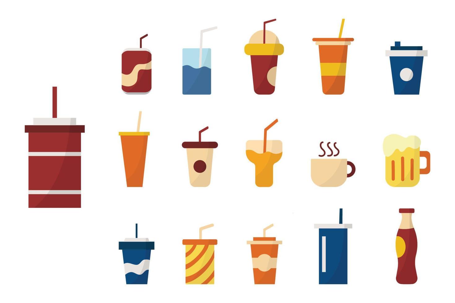 Icons flat set of drink and beverage isolated on white background. vector
