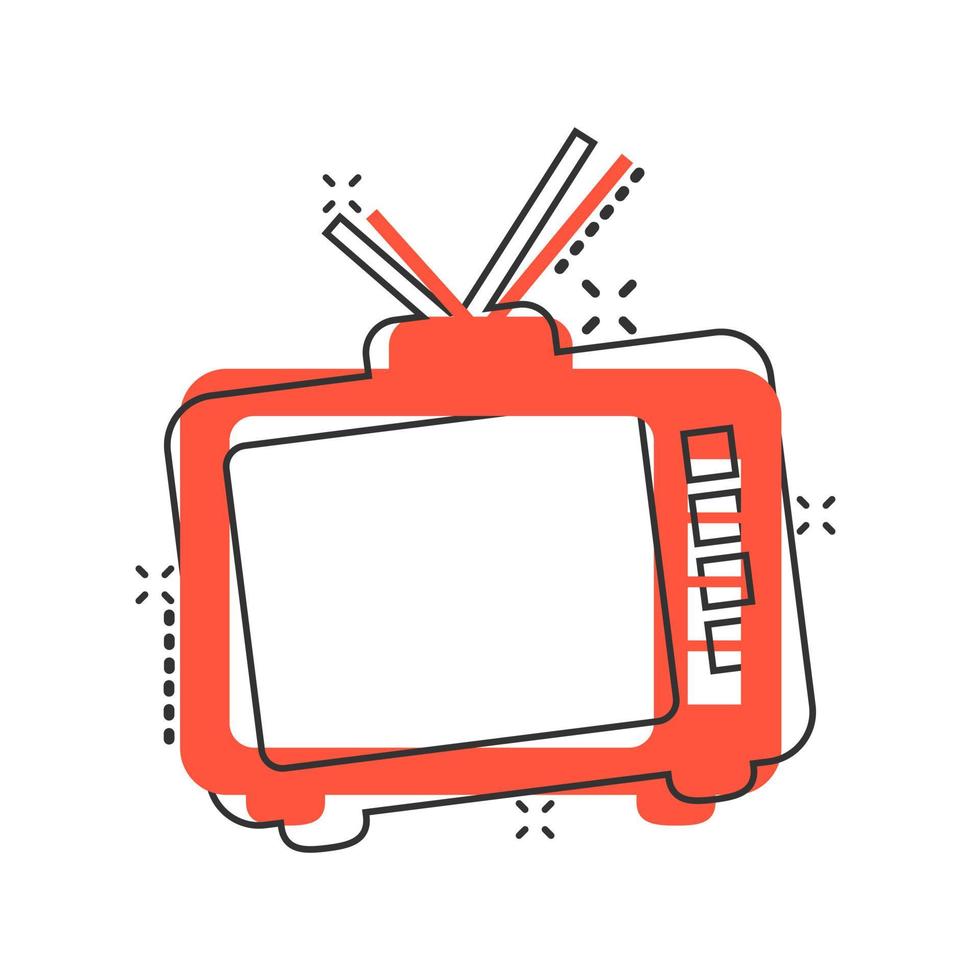 Vector cartoon retro tv screen icon in comic style. Old television concept illustration pictogram. Tv display business splash effect concept.