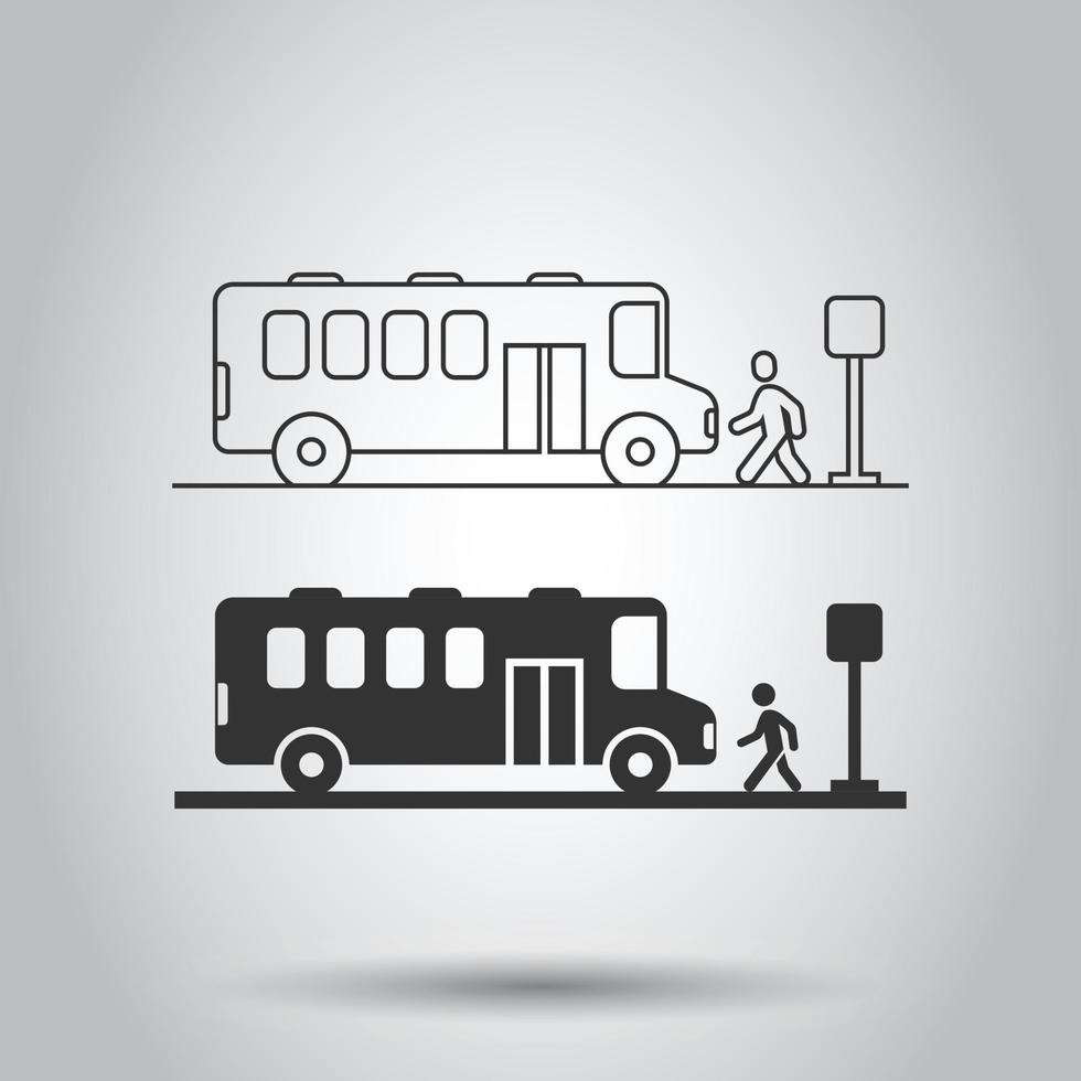 icono de la estación de autobuses en estilo plano. ilustración vectorial de parada automática sobre fondo blanco aislado. concepto de negocio de vehículos autobus. vector