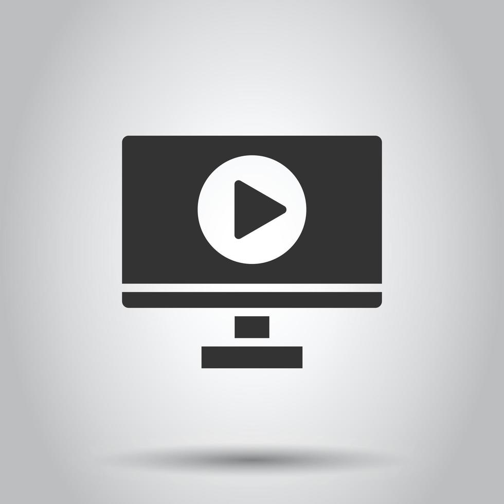 Tv screen icon in flat style. Video vector illustration on white isolated background. Computer monitor business concept.