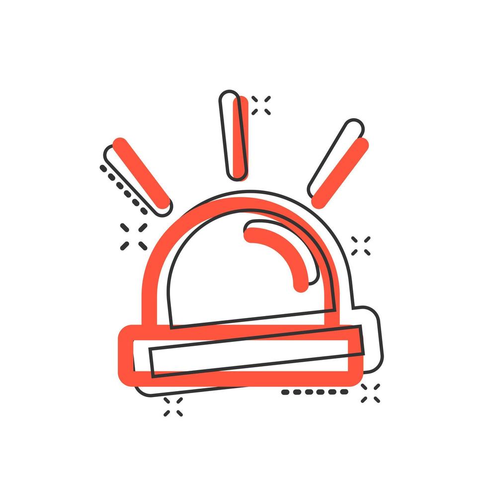 Emergency siren icon in comic style. Police alarm vector cartoon illustration on white isolated background. Medical alert business concept splash effect.