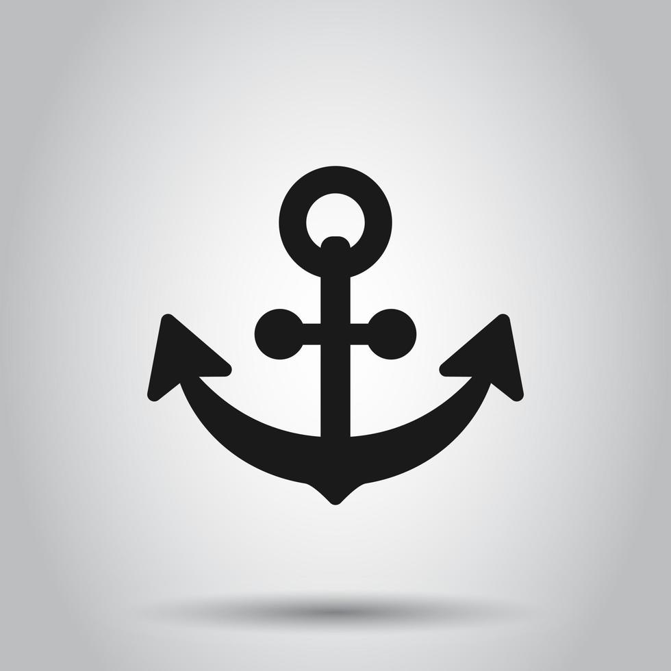 Boat anchor sign icon in flat style. Maritime equipment vector illustration on isolated background. Sea security business concept.
