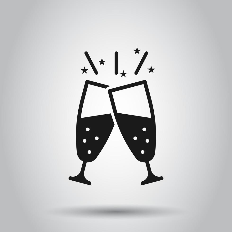 Champagne glass icon in flat style. Alcohol drink vector illustration on isolated background. Cocktail business concept.