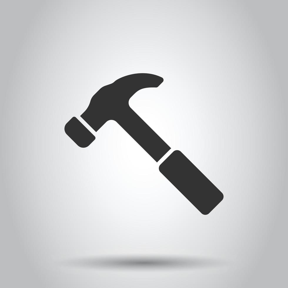 Hammer icon in flat style. Work instrument vector illustration on white isolated background. Repair equipment business concept.