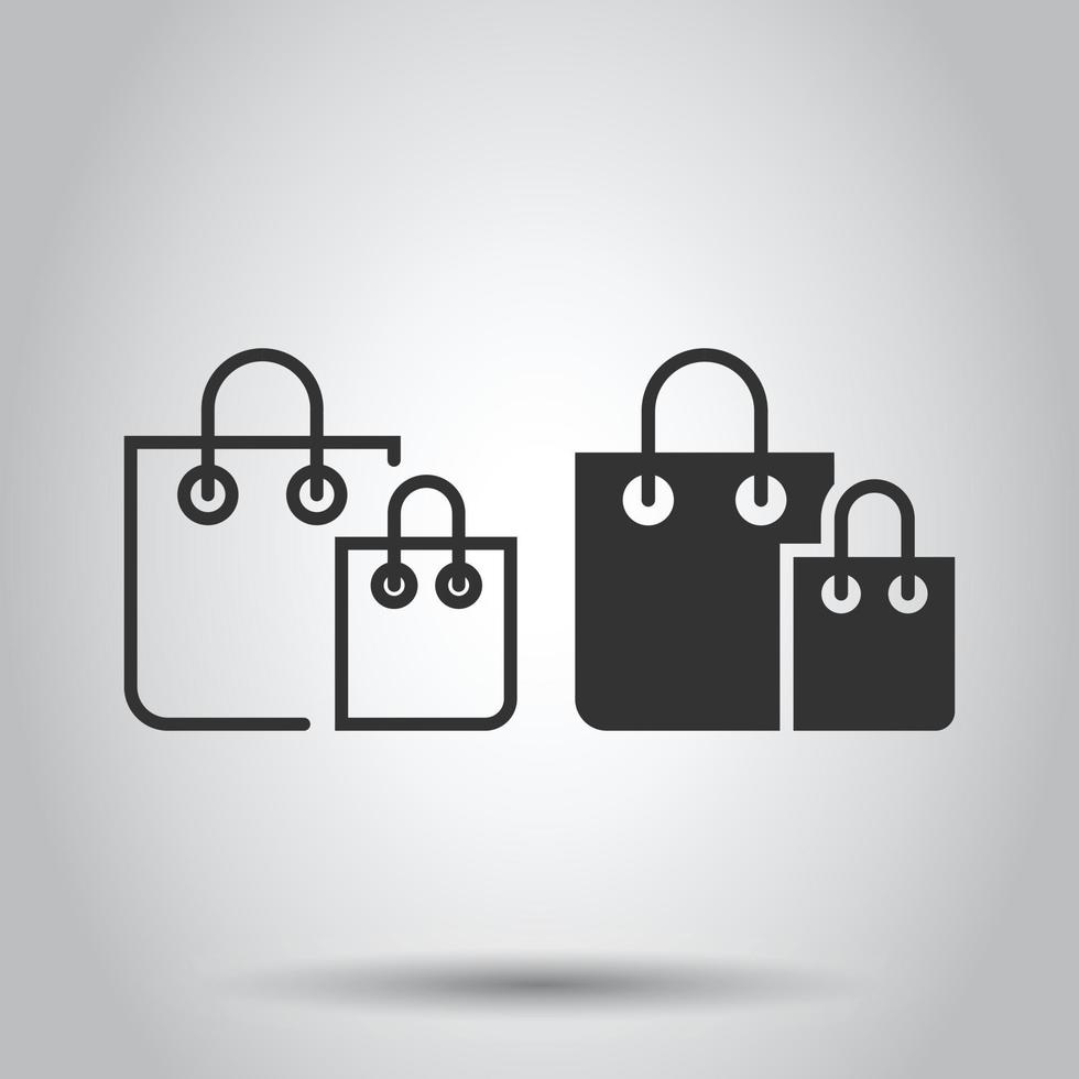 Shopping bag icon in flat style. Handbag sign vector illustration on white isolated background. Package business concept.