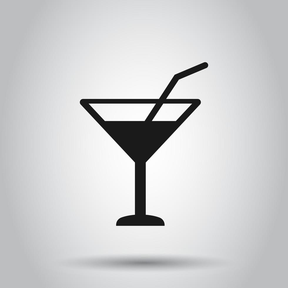 Alcohol cocktail icon in flat style. Drink glass vector illustration on isolated background. Martini liquid business concept.