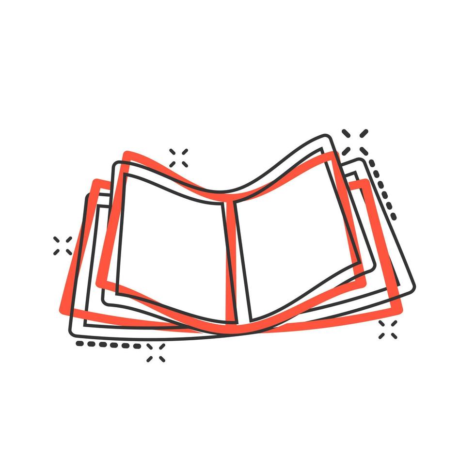 icono de educación de libros en estilo cómico. pictograma de ilustración de dibujos animados de vector de revista de literatura. efecto de salpicadura de concepto de negocio de papel de libro.