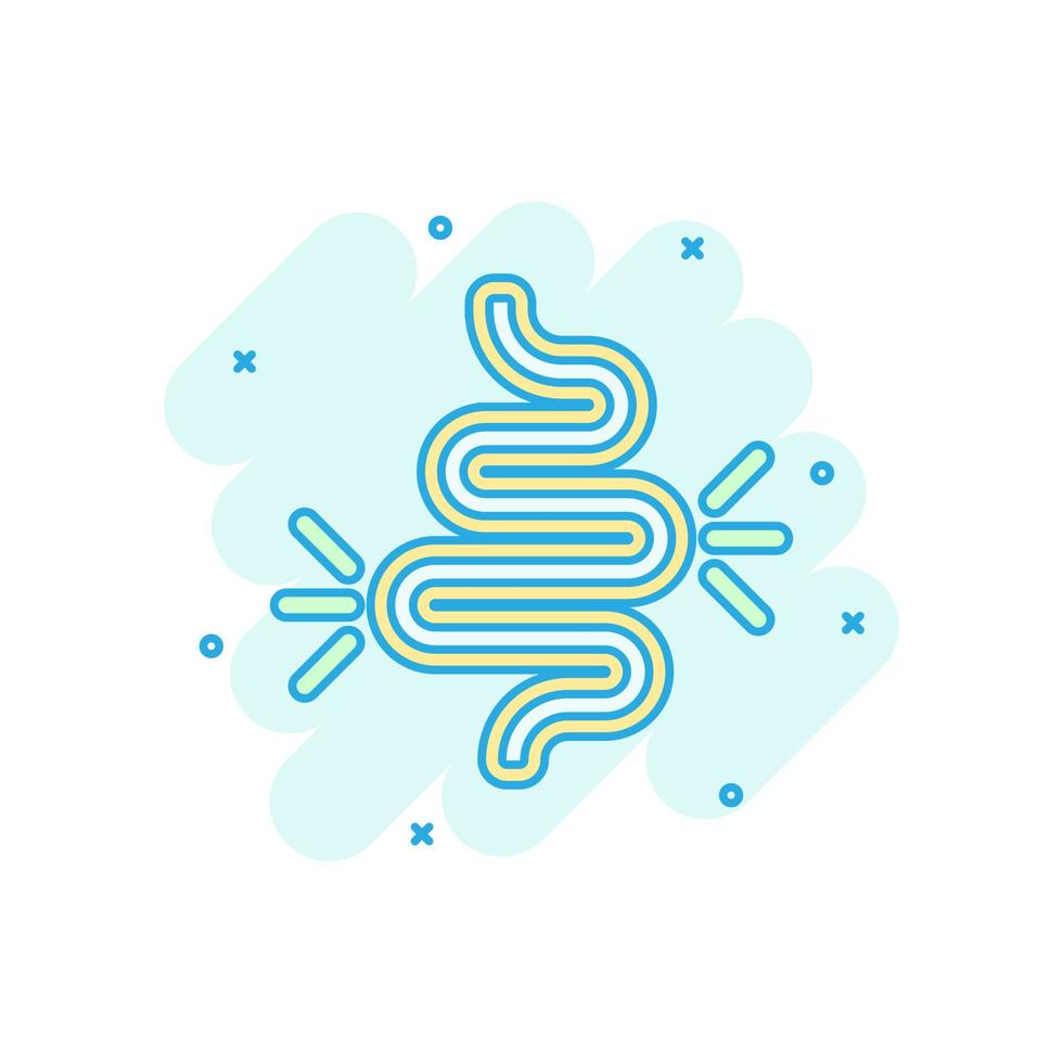 Gut constipation icon in comic style. Colitis vector cartoon illustration on white isolated background. Stomach business concept splash effect.