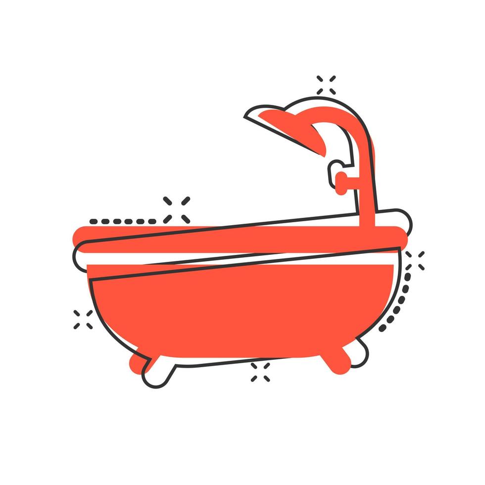 bañera ducha icono en cómic estilo. baño higiene vector dibujos animados ilustración pictograma chapoteo efecto.