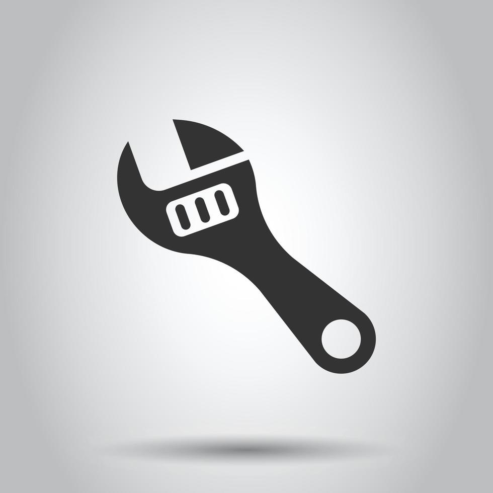 Wrench icon in flat style. Spanner key vector illustration on white isolated background. Repair equipment business concept.