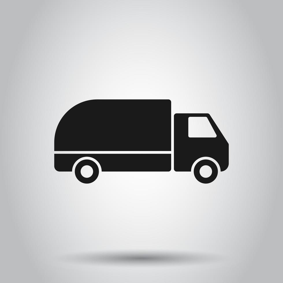 Delivery truck sign icon in flat style. Van vector illustration on isolated background. Cargo car business concept.