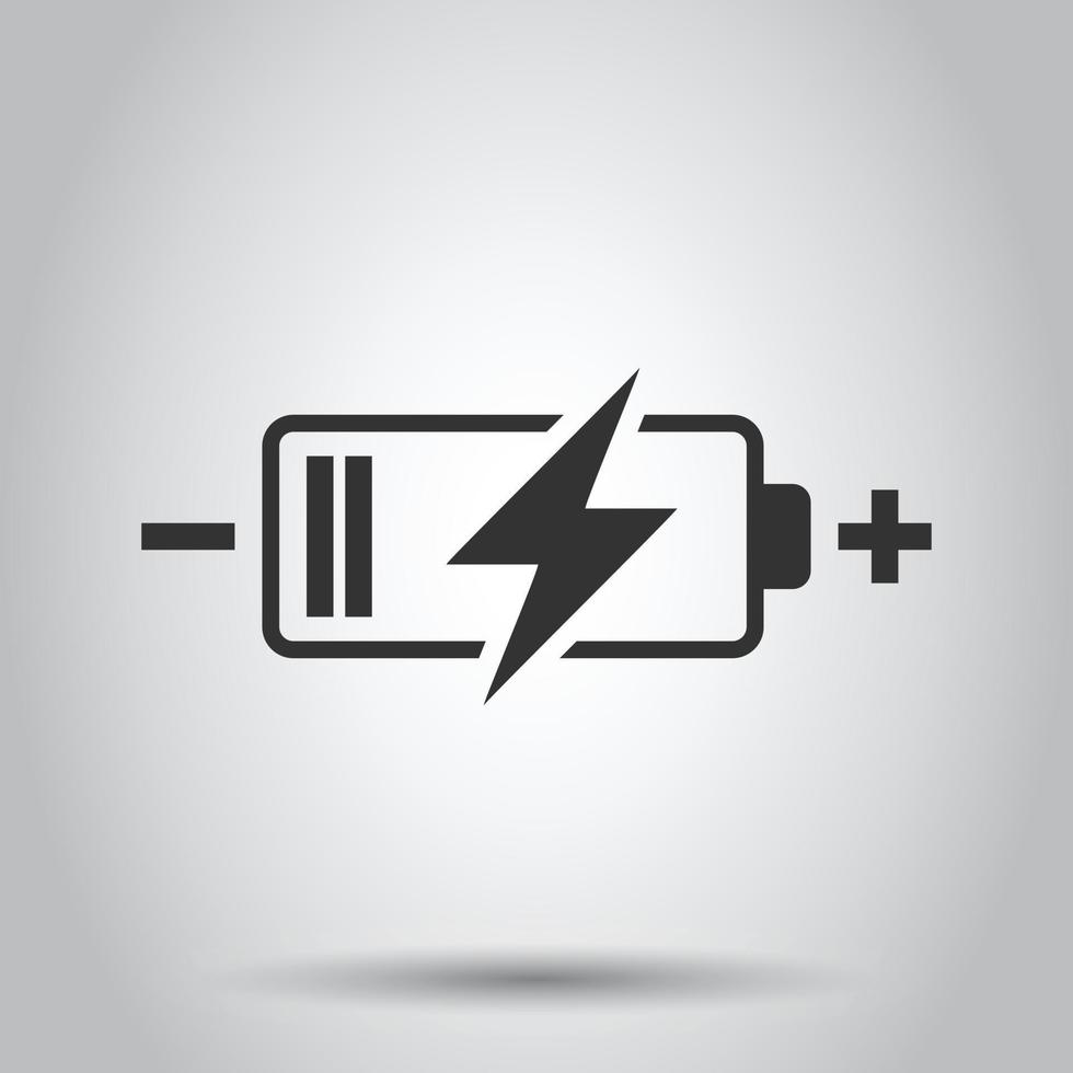 Battery charge icon in flat style. Power level vector illustration on white isolated background. Lithium accumulator business concept.