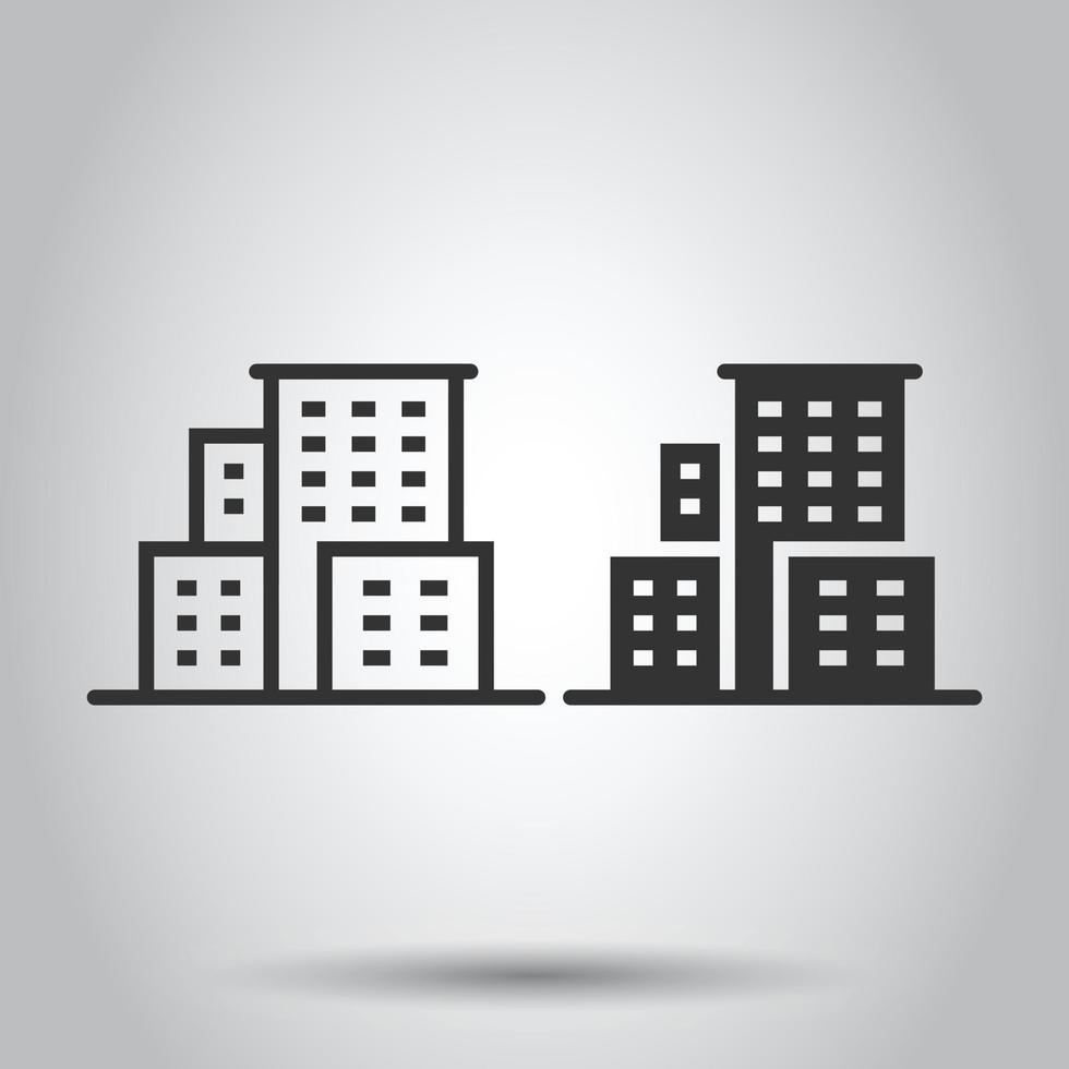 Building icon in flat style. Town skyscraper apartment vector illustration on white isolated background. City tower business concept.