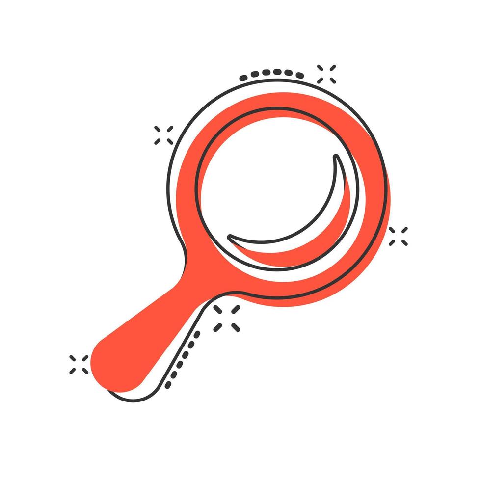 Vector cartoon magnifying glass icon in comic style. Search magnifier illustration pictogram. Find search business splash effect concept.