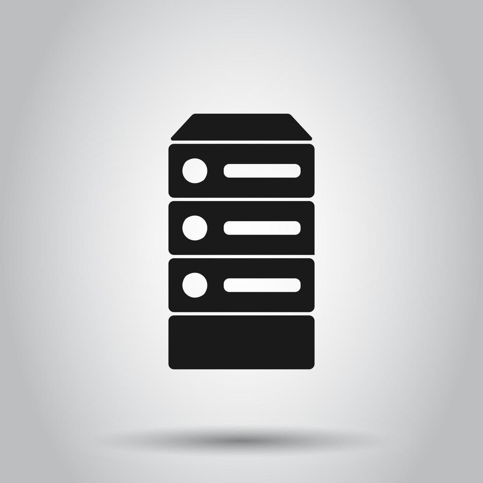 Data center icon in flat style. Server vector illustration on isolated background. Security business concept.