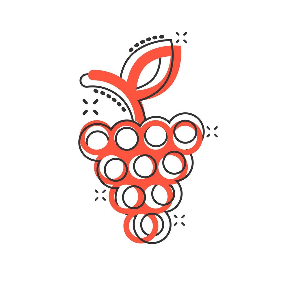 Grape fruits sign icon in comic style. Grapevine vector cartoon illustration on white isolated background. Wine grapes business concept splash effect.