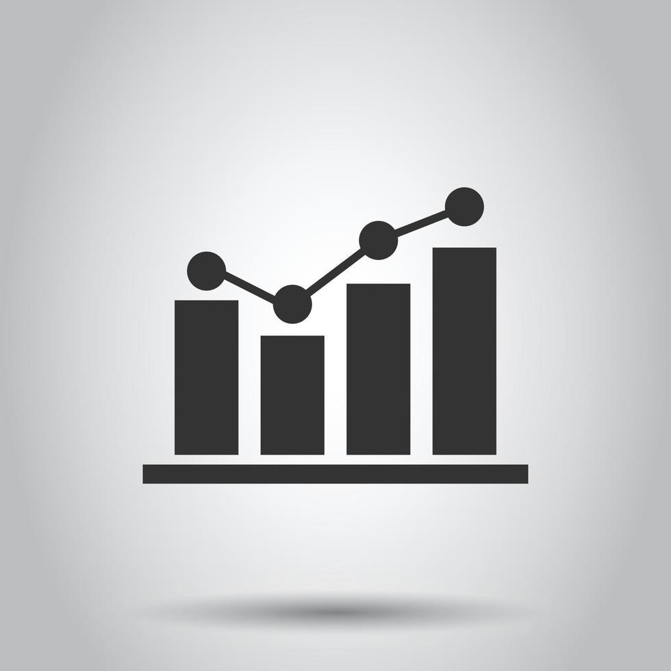 Growing bar graph icon in flat style. Increase arrow vector illustration on white background. Infographic progress business concept.