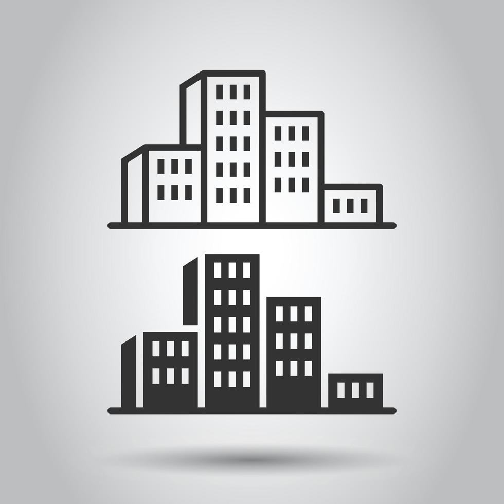 Building icon in flat style. Town skyscraper apartment vector illustration on white isolated background. City tower business concept.