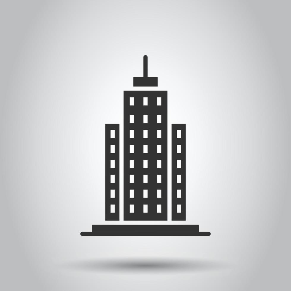 Building icon in flat style. Town skyscraper apartment vector illustration on white isolated background. City tower business concept.